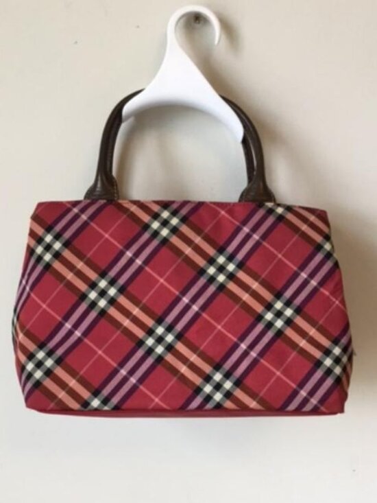 Burberry Blue Label Handbags - Burberry Blue Label Red Nova Check Mini Tote Bag w/Brown Leather Handles EUC